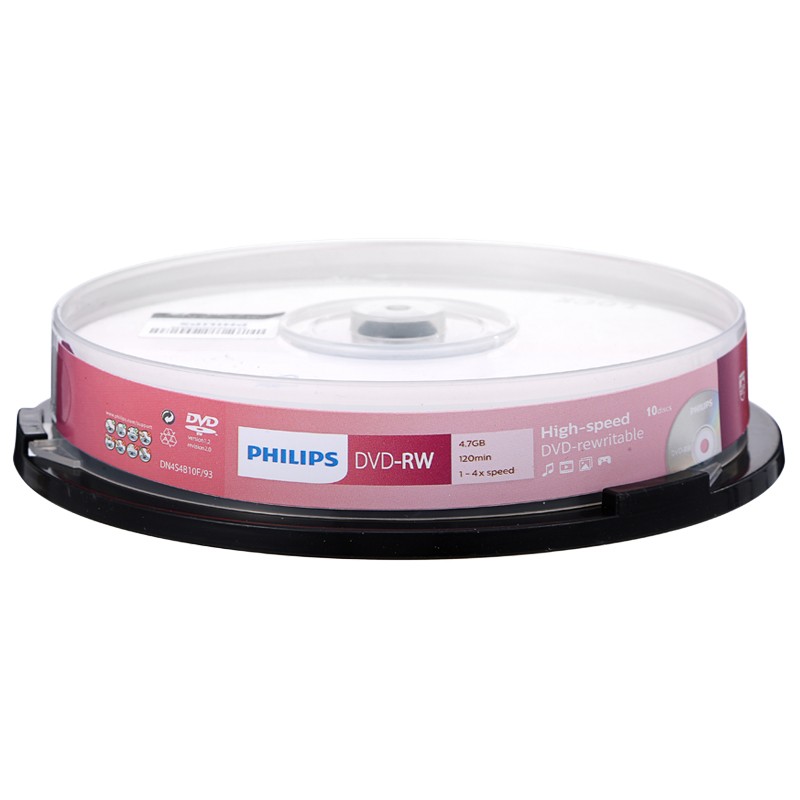 飞利浦(PHILIPS) DVD-RW 可擦写空白刻录光盘光碟 可重复刻录 10片装DVD刻录盘